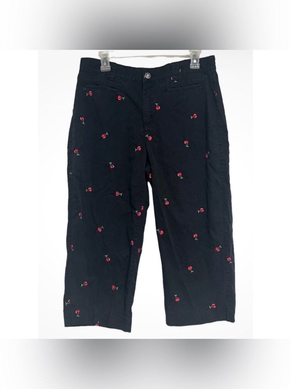 Basic Editions pants CAPRIS Size SMALL Cherries cropped capri Elastic Back